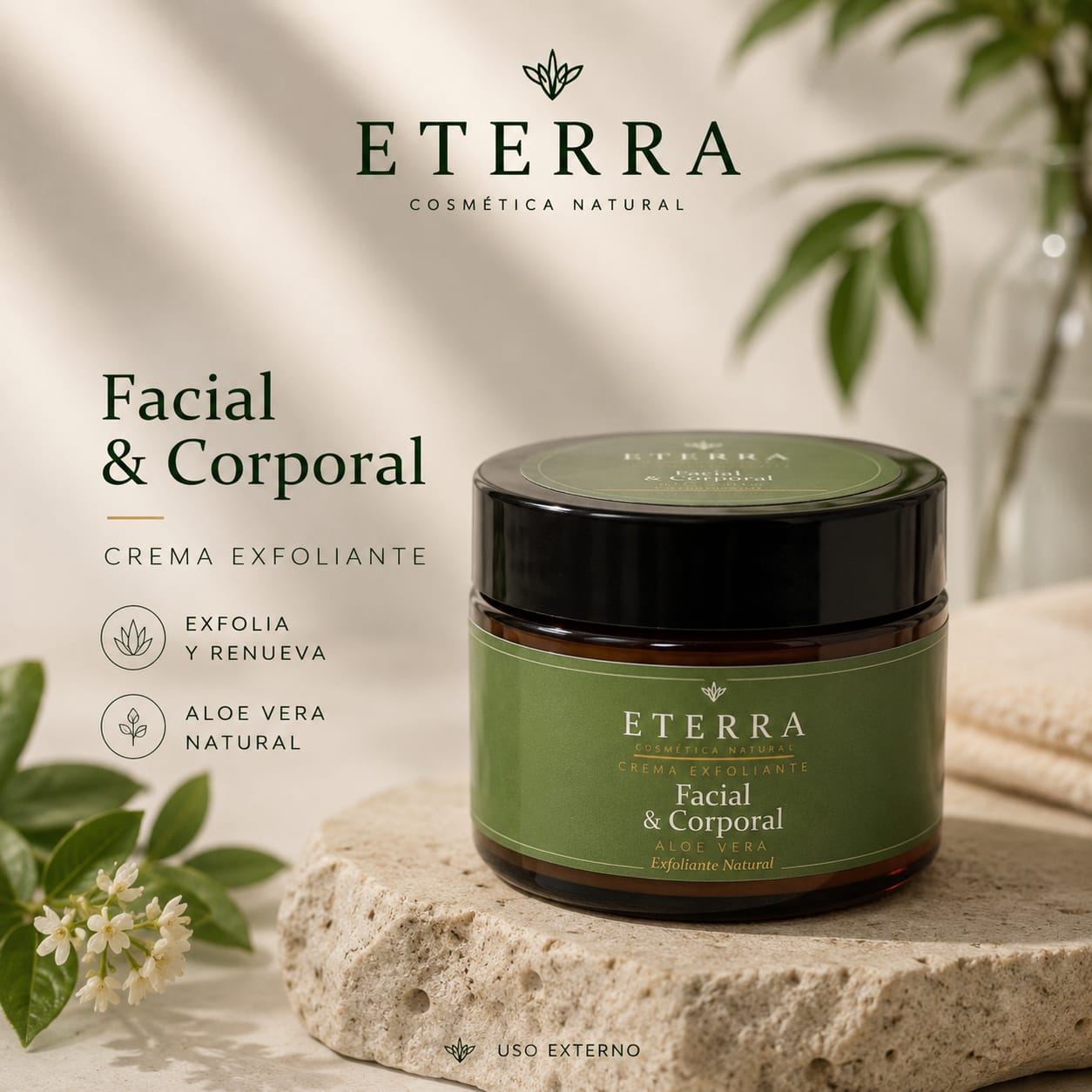Crema exfoliante facial y corporal Eterra con aloe vera