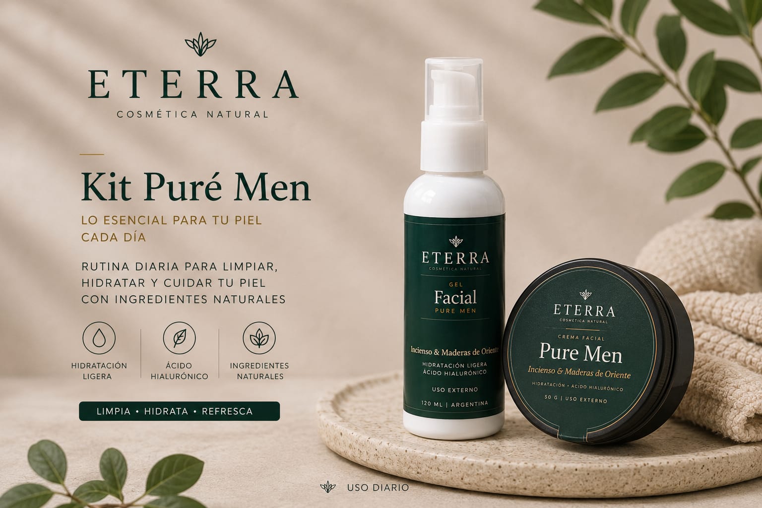 Kit Pure Men Eterra: gel facial y crema facial de incienso y maderas de Oriente